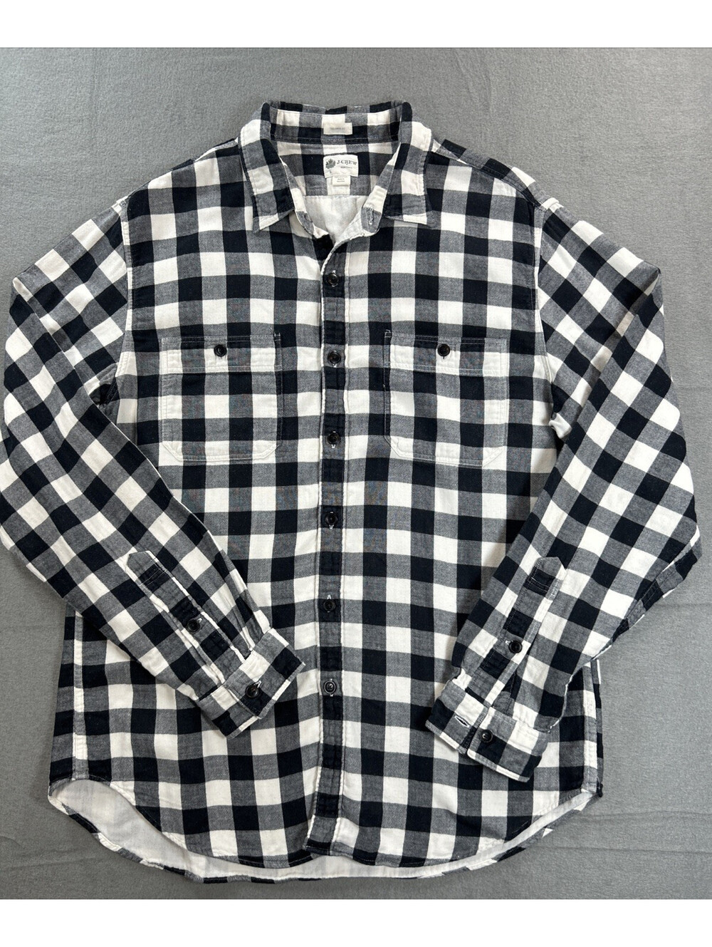 J Crew Shirting Tailored Fit Size L Men’s Black Plaid Long Sleeve Button Shirt